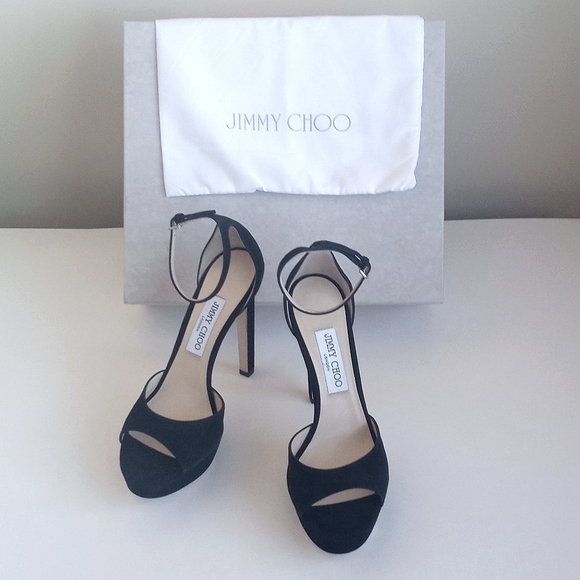 Jimmy Choo Black Suede Pattie Peep Toe Heels 39 (9) - Picture 12 of 16